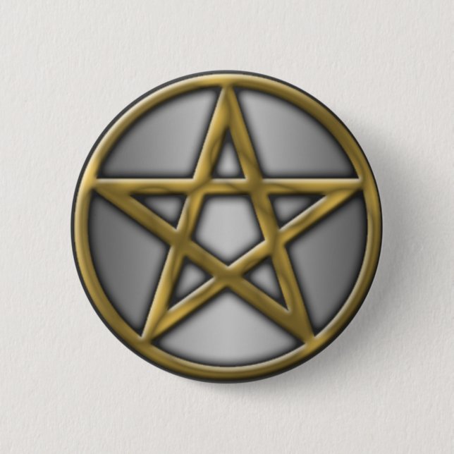 Gold Pentacle on Silver 2 Inch Round Button (Front)
