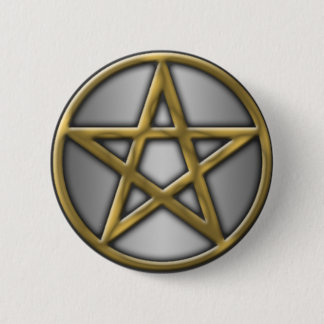 Gold Pentacle on Silver 2 Inch Round Button
