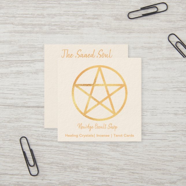 Gold Pentagram  Square Business Card (Front/Back In Situ)