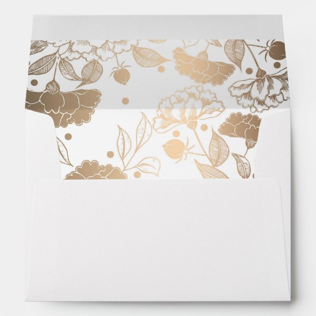 Gold Peonies Floral Pattern Wedding Envelopes (Back (Bottom))