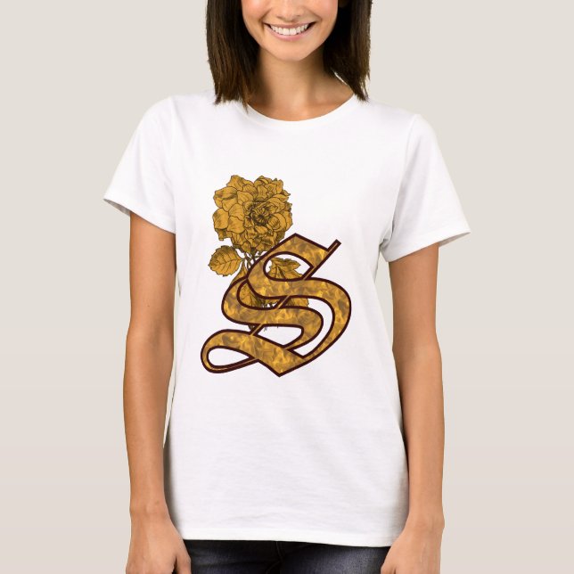 Gold Peony Elegant Monogram Initial S T-Shirt (Front)
