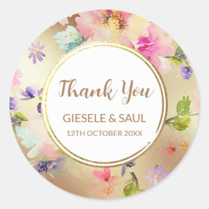 Gold Peony Floral Classic Round Sticker
