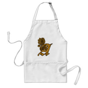 Gold Peony Monogram Initial A Standard Apron