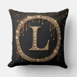 Gold Personal Initial Diamond Letter L Monogram Throw Pillow