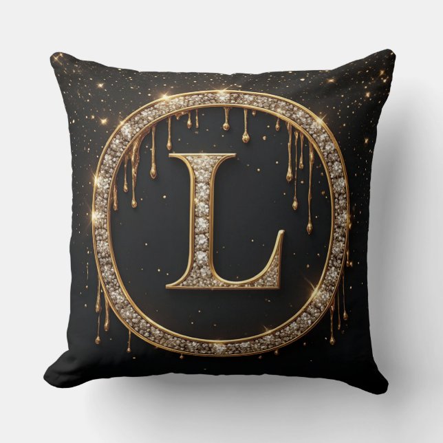 Gold Personal Initial Diamond Letter L Monogram Throw Pillow (Front)