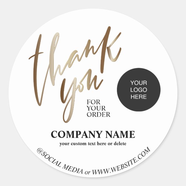 Gold Personalized Business Name Thank you Classic Round Sticker (Front)