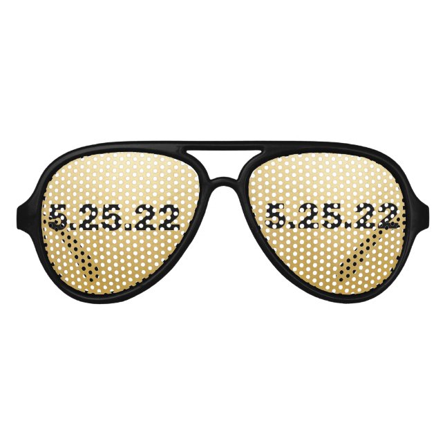 Gold Personalized Date Aviator Sunglasses (Front)