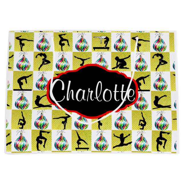 GOLD PERSONALIZED GYMNAST CHRISTMAS GIFT BAG (Front)