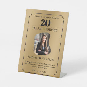 gold- Personalized Photo - Employee Wooden Awar Pedestal Sign