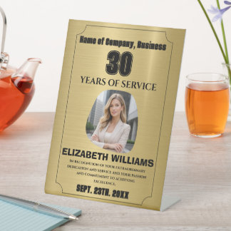 gold- Personalized Photo - Employee Wooden Awar Pedestal Sign