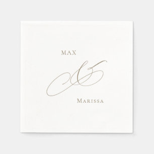 Gold Personalized  White Elegant Wedding Cocktail Napkin