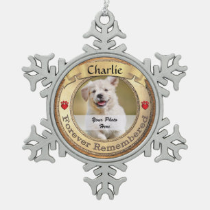 Gold Pet Memorial - Forever Remembered Snowflake Pewter Christmas Ornament