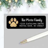 Gold Pet Paw Print | Soft Black Return Address