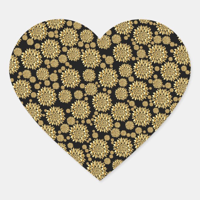 Gold Petals Heart Design Heart Sticker (Front)