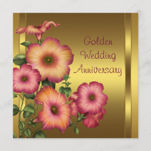 Gold Petunias Golden 50th Wedding Anniversary Invitation