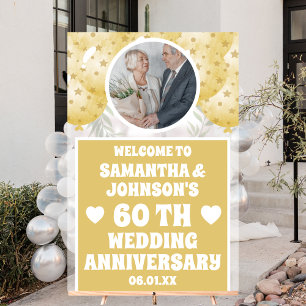 Gold Photo 60th wedding anniversary Frosted Acrylic Sign