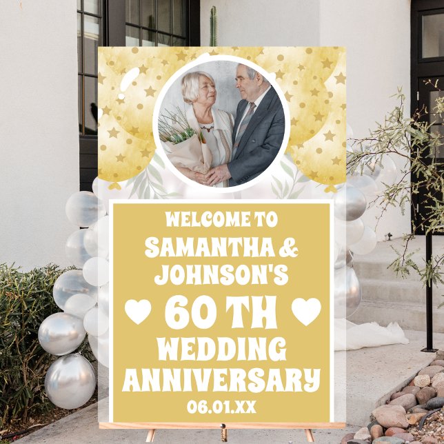 Gold Photo 60th wedding anniversary Frosted Acrylic Sign (Creator Uploaded)