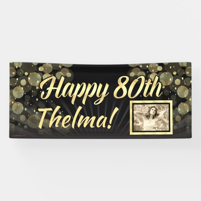 Gold Photo 80th Birthday Party Decoration Banner (Horizontal)