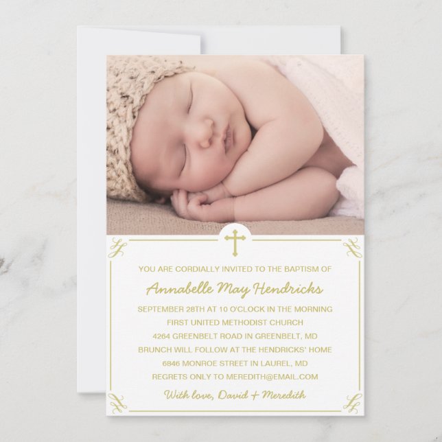 Gold Photo Baptême / Invitation Christening (Devant)