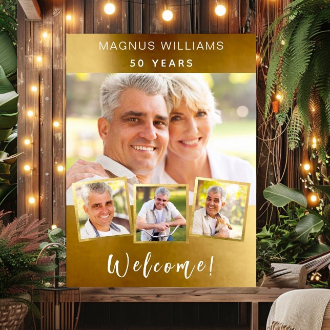Gold photo collage birthday party welcome poster (Creator Uploaded)
