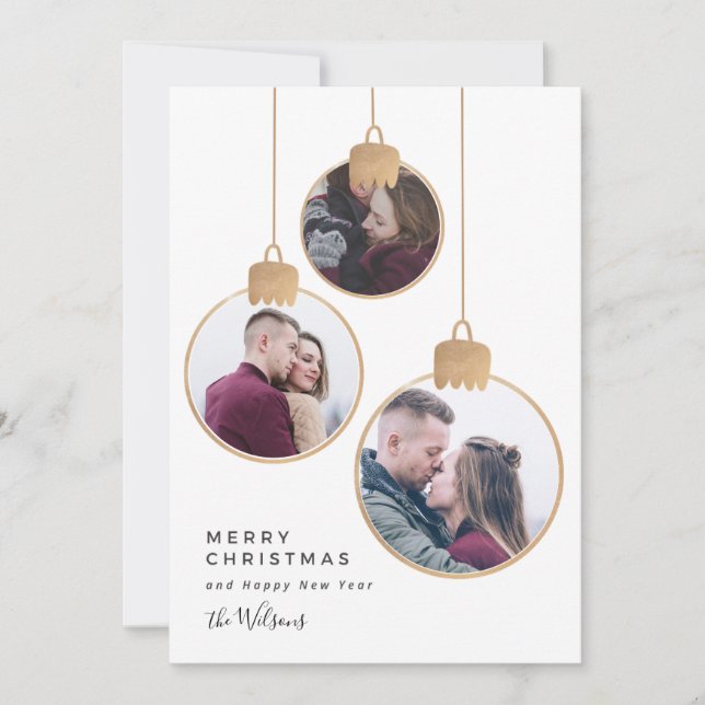 Gold Photo Collage Christmas Family Card (Front)