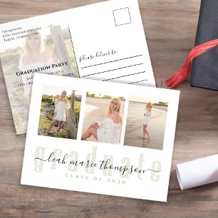 Gold Photo Collage Graduation Party Invitation  Postcard