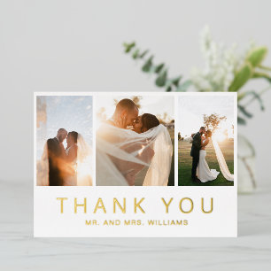 Gold Photo Collage Wedding Thank You Card