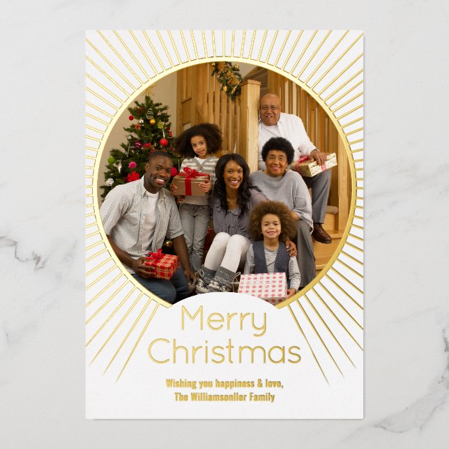 Gold Photo Family Christmas Foil Holiday Card (Front)