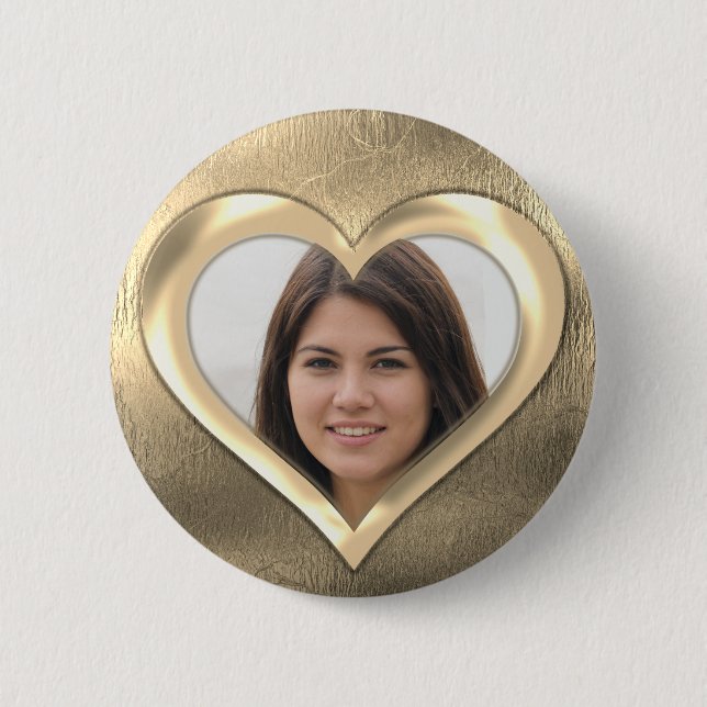 Gold Photo Frame Heart 2 Inch Round Button (Front)