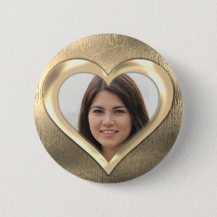 Gold Photo Frame Heart 2 Inch Round Button