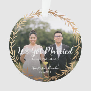 Gold Photo Married During Pandemic Christmas Ornament