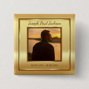 Gold Photo Memorial 2 Inch Square Button