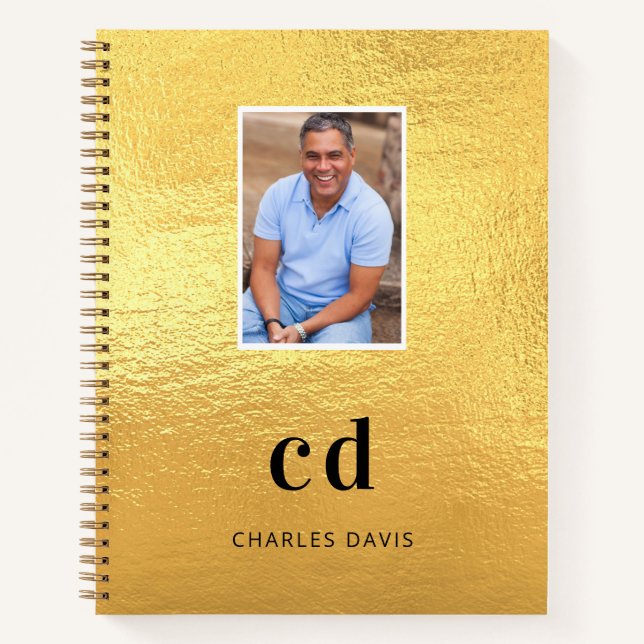 Gold photo monogram initials name notebook (Front)
