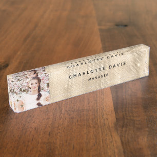 Gold photo monogram modern employee nameplate