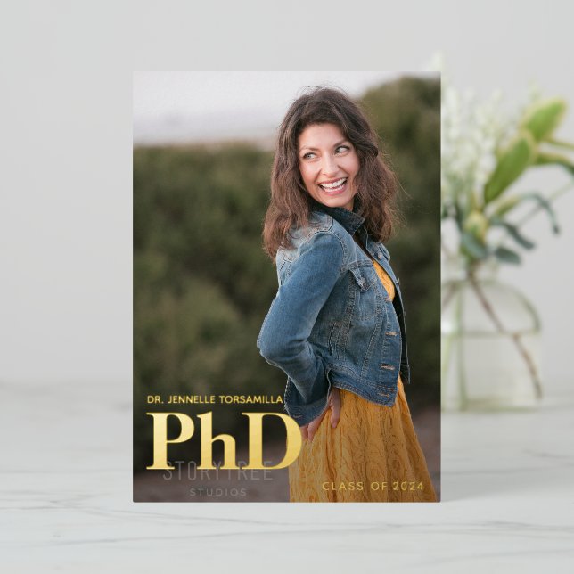Gold Photo PhD Graduation Announcement (Standing Front)