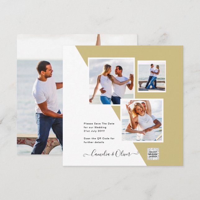 Gold PHOTO QR CODE Wedding Invite or Save Date (Front/Back)
