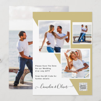 Gold PHOTO QR CODE Wedding Invite or Save Date