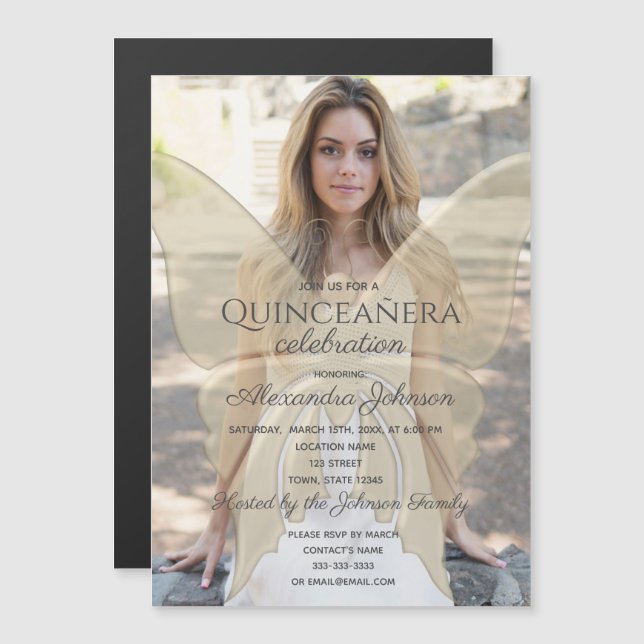 Gold Photo Quinceanera Magnetic Invitation (Front/Back)