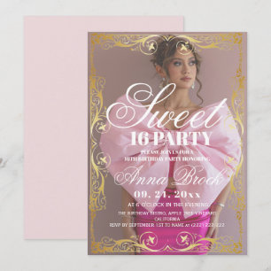 Gold Photo Sweet 16 Birthday Party Invitation