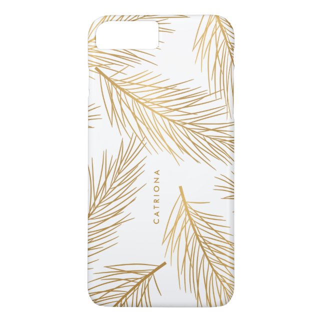 Gold Pine Needles Modern Personalized iPhone Case (Back)