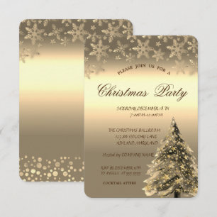 Gold Pine Tree,Dots Snowflakes Christmas Party Invitation