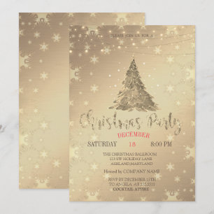Gold Pine Tree, Gold Christmas Party Invitation