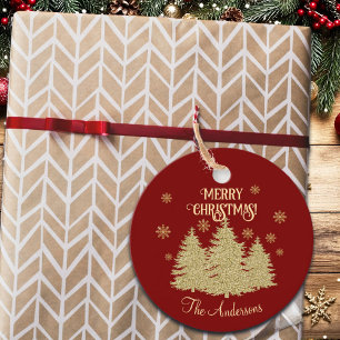 Gold Pine Trees Gold Snowflakes Favour Tags