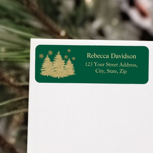 Gold Pine Trees Gold Snowflakes Return Address (Creator Uploaded)