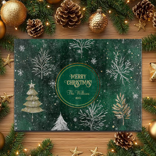 Gold Pine trees Silver Snowflakes Hunter Green Cutting Board