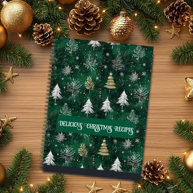 Gold Pine trees Silver Snowflakes Hunter Green Notebook (Creator Uploaded)