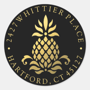 Gold Pineapple   Address With Initials Classic Round Sticker