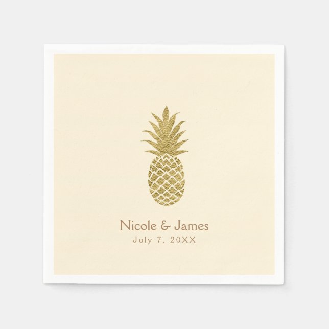 Gold Pineapple Cream Tropical Elegant Wedding Napkin (Front)