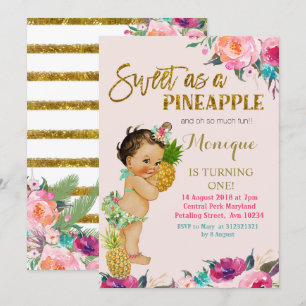 Gold Pineapple FIRST Birthday Invitation