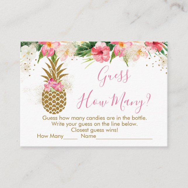 Gold Pineapple Floral Guess How Many Shower Game Enclosure Card (Front)